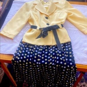 Vintage Yellow Blazer with Polka Dot Skirt